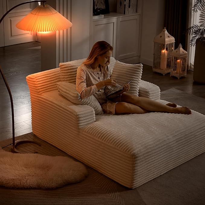 49.2" Oversized Chaise Lounge Daybed Plush Corduroy Upholstered Boneless Memory Foam Cloud Couch Sofabed, Lazy Lounger Chairs with Deep Seat, No Assembly Required Cloud Comfy Couches for Living Room