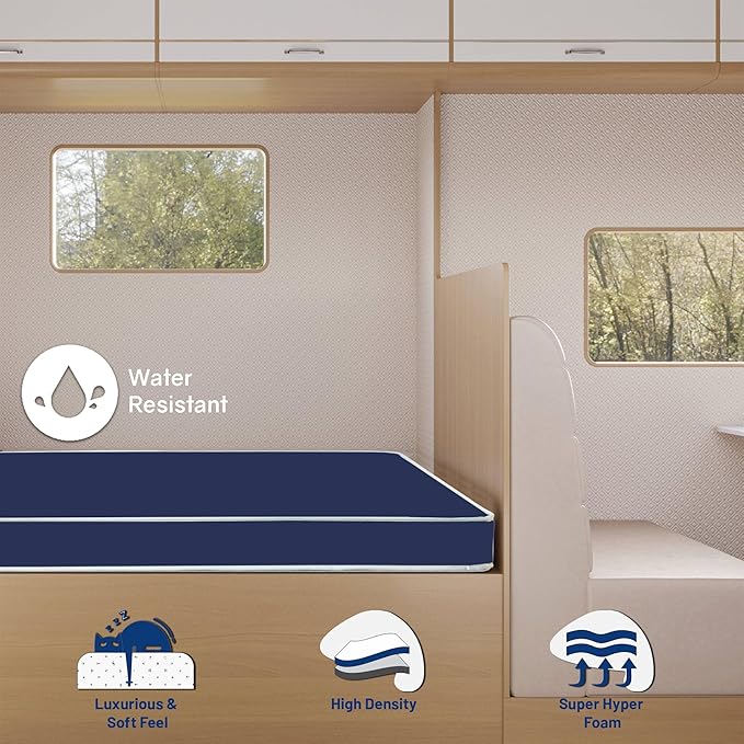 Greaton, 4-Inch Medium Firm Water-Resistance Foam Vinyl Mattress, Easy to Clean, Comfortable & Noise Free, 80" x 42", Blue