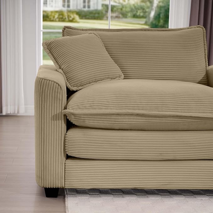 KEIKI 2-Piece Sofa Set with 2 Oversized Corduroy Single Sofa, Upholstered Modern 2-Seater Lounge Accent Chair Set with 2 Pillow, High-Density Foam Cushions, Removable Armrests, for Living Room, Tan