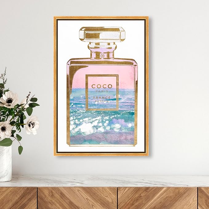 The Oliver Gal Artist Co. Fashion and Glam Wall Art Framed Canvas Prints Blush Ocean Spray Perfume Home Décor, 16" x 24", Gold Floater