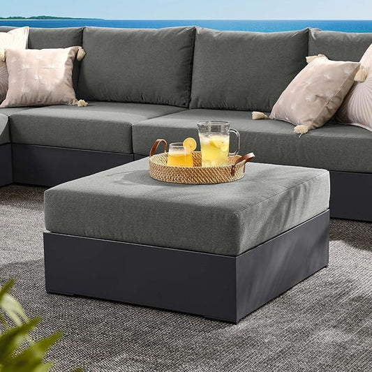 Modway Tahoe Aluminum Ottoman in Gray Charcoal with Weather-Resistant Cushion-Ideal as Outdoor Footstool, Patio or Sunroom Furniture