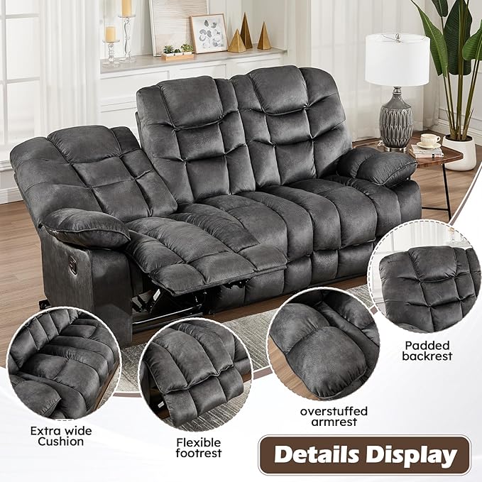 HAOMARKETS Power Recliner Chair with Massage and Heat, 41" Wide Electric Reclining Chairs with USB Port, Breathable Fabric Overstuffed Reclining Sofa for Living Room,Grey