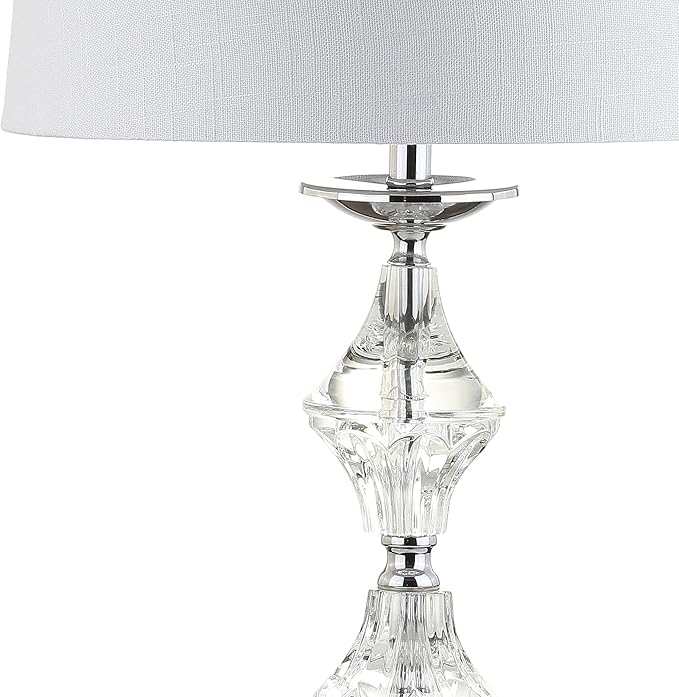 JONATHAN Y 27.5" Clear Crystal Table Lamp Set of 2 for Living Room Bedroom, Glam Traditional Chrome Nightstand Lamps, White Linen Drum Shade, LED Bulbs Included JYL2037A-SET2