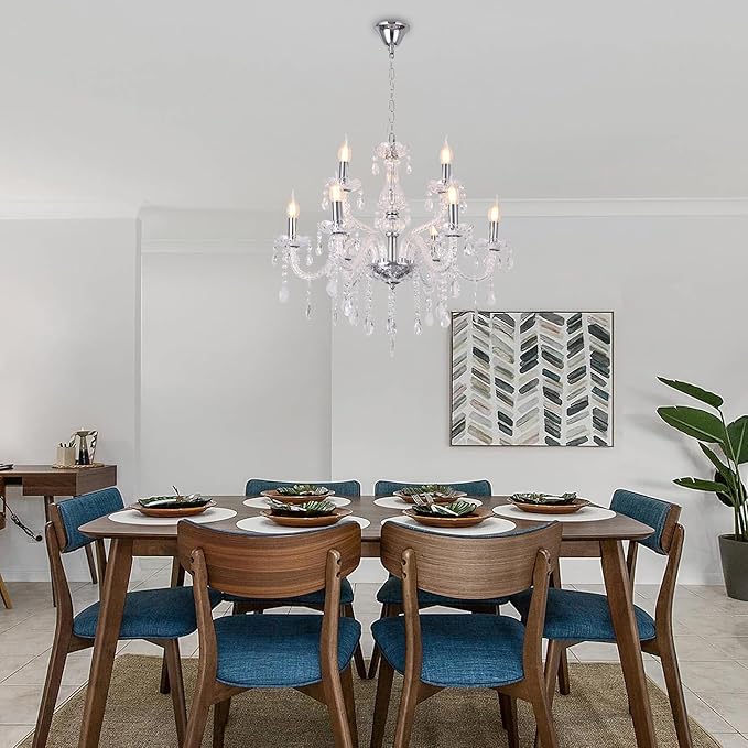 YYSHCHEN 9 Lights Clear Crystal Chandeliers,Glass Chandelier for Dining Room,Living Room,Bedroom.