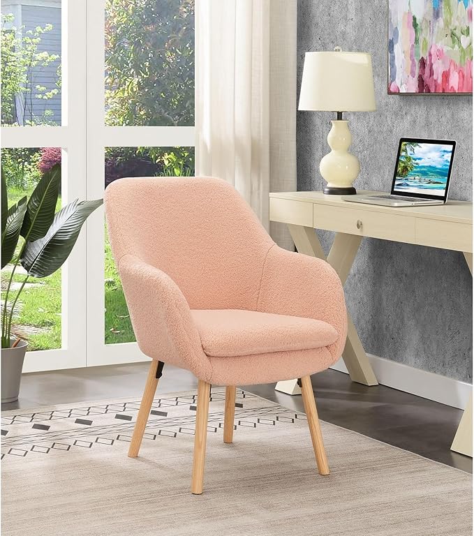 Convenience Concepts Take a Seat Charlotte Wingback Sherpa Accent Armchair 25.25" - Boho Transitional Boucle Lounge Chair for Office, Den, Living Room, Sherpa Blush