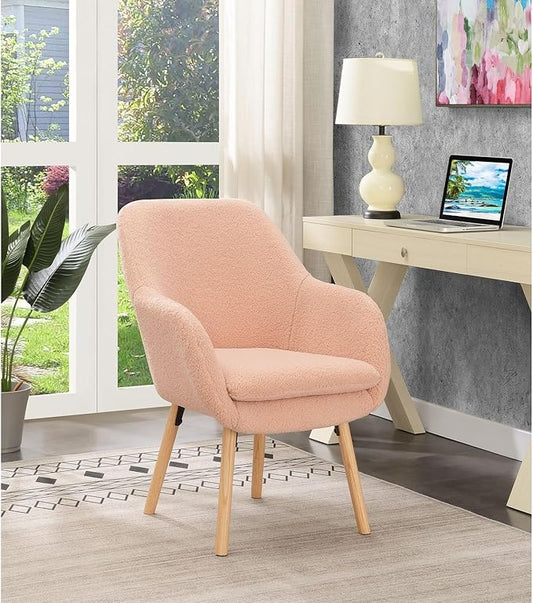 Convenience Concepts Take a Seat Charlotte Wingback Sherpa Accent Armchair 25.25" - Boho Transitional Boucle Lounge Chair for Office, Den, Living Room, Sherpa Blush