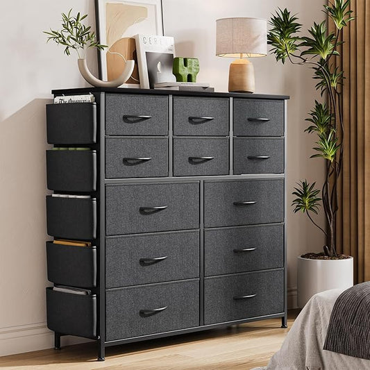 GarveeHome 12 Drawer Dresser for Bedroom, Fabric Dressers & Chests of Drawers with Side Pockets, Chest of Drawers for Closet, Living Room, Closet, Hallway