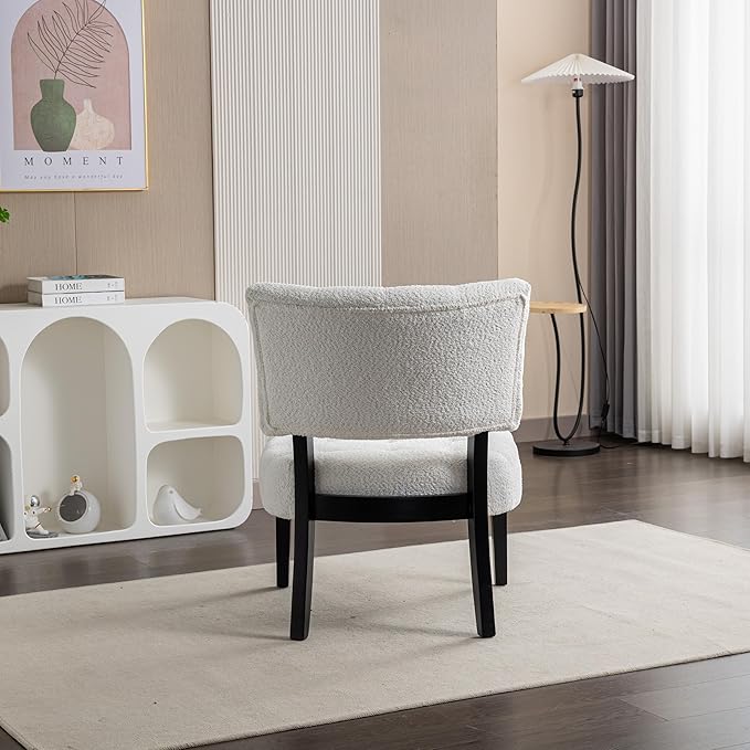Roundhill Furniture Movile Boucle Tufted Accent Chair with Oversized Seating, White