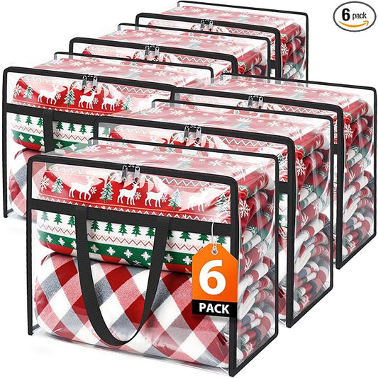Clear Clothes Storage Bags, 6 Pack Closet Organizers and Under Bed Storage Containers, Foldable Moving Bags with Zippers for Comforter, Blanket, Bedding, Duvet, PVC Packing Bags 60L