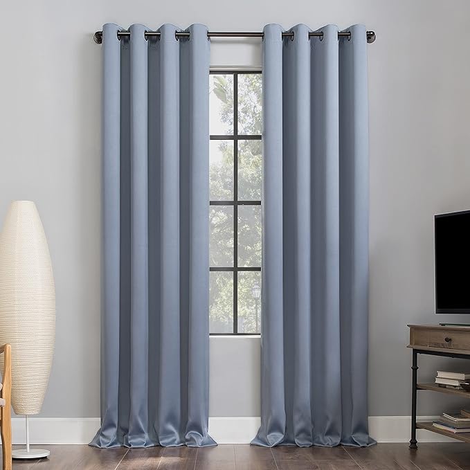 Sun Zero Nordic 2-pack Theater Grade Extreme 100% Blackout Grommet Curtain Panel Pair, 52" x 108", Haze