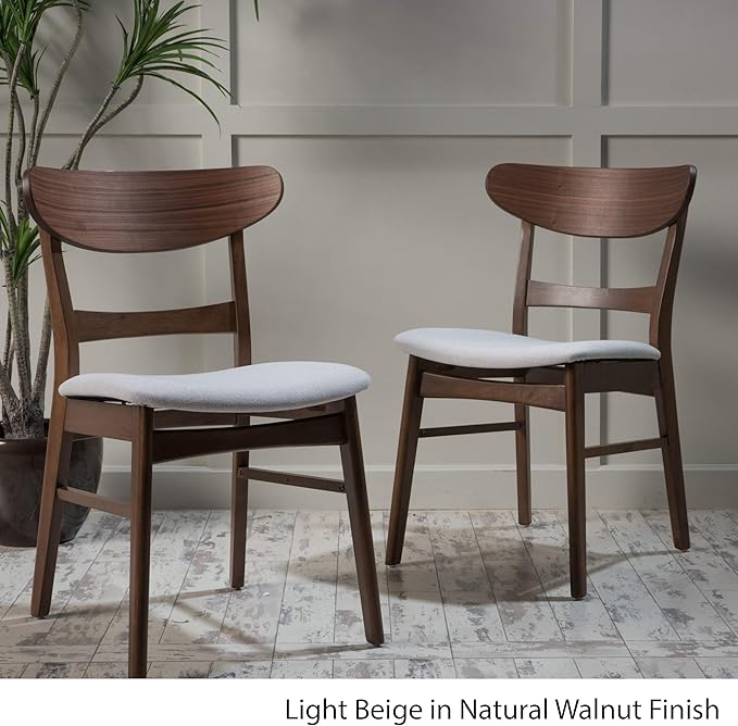 Christopher Knight Home Idalia Dining Chairs, 2-Pcs Set, Rubber Wood, Light Beige / Walnut Finish