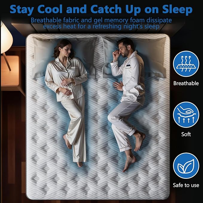 COOLMI King Size Mattress, 14 Inch Hybrid Memory Foam Mattress in a Box, Pressure Relief for Back Support, Medium Firm, Individually Pocket Springs, 100-Night Trial & CertiPUR-US Certified,Grey King