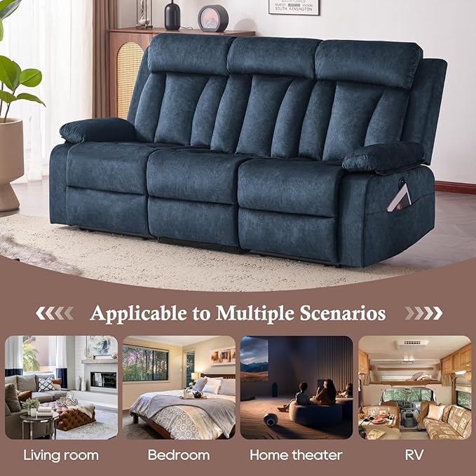 Power Recliner Sofa with Heat&Massage, Electric Reclining Couch with Multi-Function Console/USB Ports/Type C, Wall Hugger 3 Seater-Sofa Recliner, Reclining Sofa Couch for Living Room