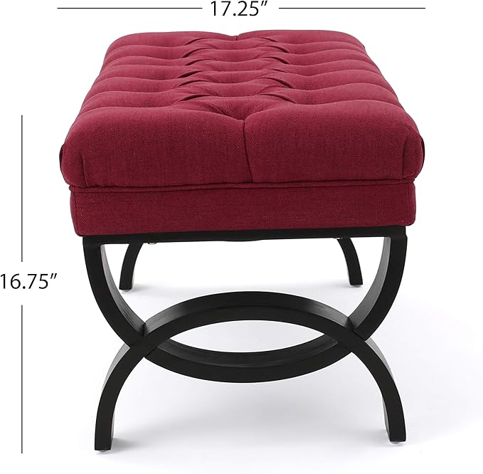 Christopher Knight Home Scarlett Tufted Fabric Ottoman Bench, Deep Red