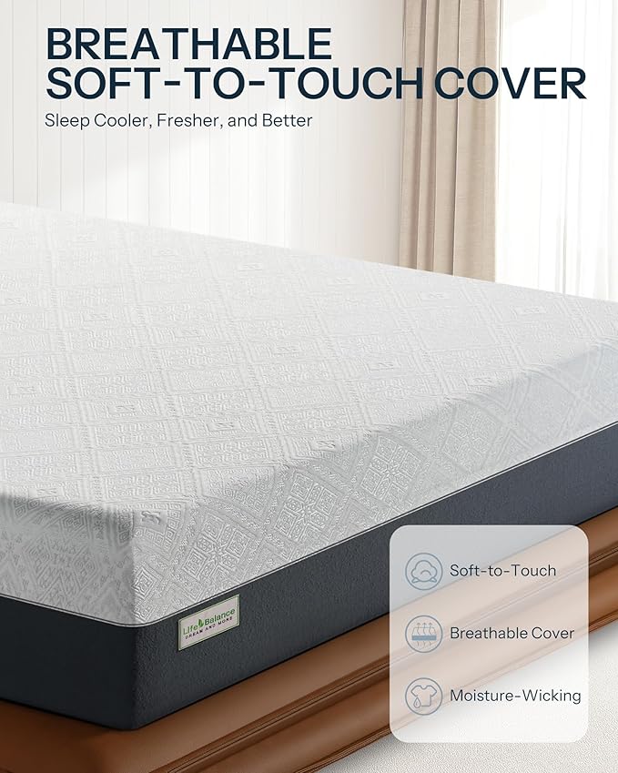 Life Balance Full Bed Mattress, 10 Inch Cooling-Gel Memory Foam Mattresses Made in USA, CertiPUR-US Certified Full Mattress in a Box, Medium Firm, Pressure Relief, Motion Isolation, CY-10-F