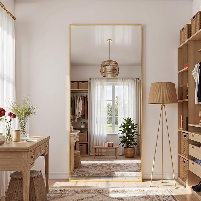 Full Length Mirror, 71"x28" Full Body Mirror, Floor Mirrors with Stand, Body Mirrors Standing Hanging Leaning Against Wall,Aluminum Frame Mirrors for Bedroom Cloakroom,Living Room,Gold