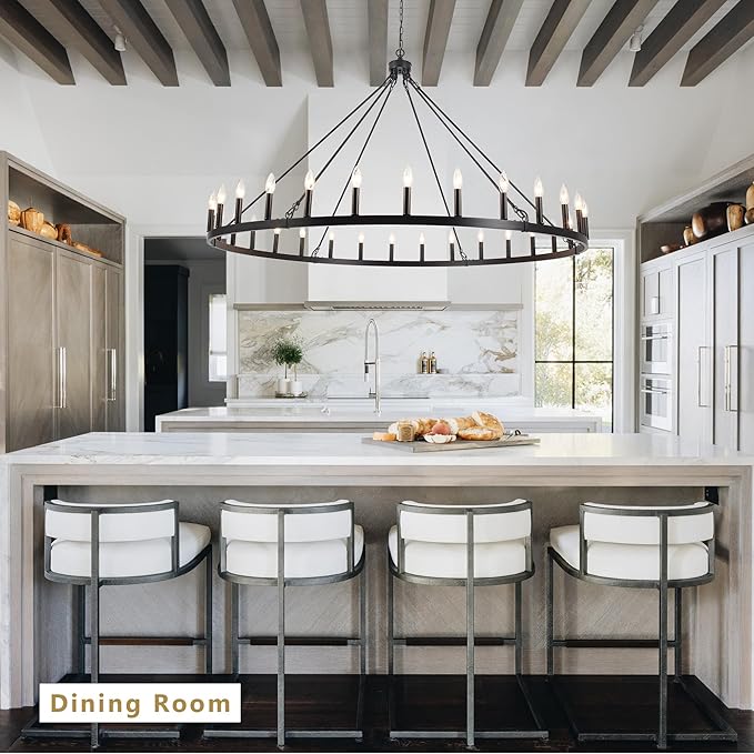 Black Extra Large Wagon Wheel Chandelier, 60 inch 30 Lights Farmhouse Chandelier, Industrial Candle Round Pendant Light Fixture for High Ceiling Living Room Dining Room Entryway