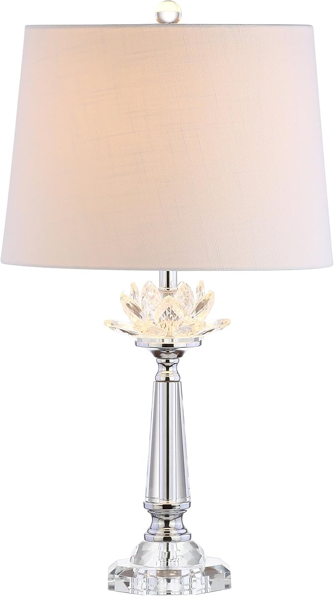 JONATHAN Y 24.5" Clear Crystal LED Table Lamp, Hollywood Regency Modern Glam Candlestick Lamp with White Linen Drum Shade for Living Room Bedroom, LED Bulb Included JYL2016A
