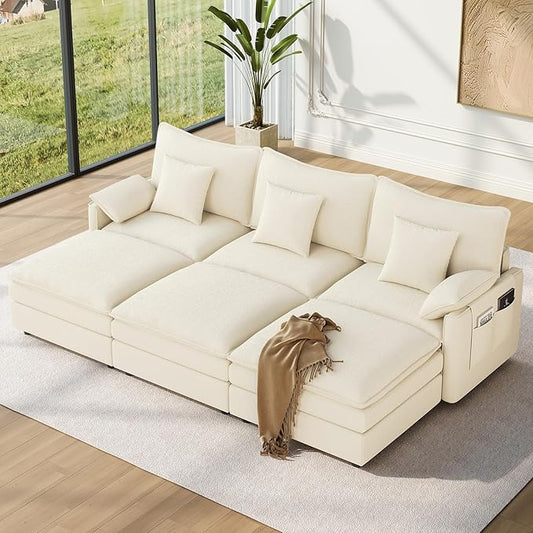 Vesgantti 108" Sectional Sleeper Sofa, 6-Seater Oversized Modular Cloud Couch with Movable Ottoman, Chenille Large Sofa Bed Convertible Deep Seat Couches for Living Room, Bedroom and Apartment, Beige | Sink-in Comfort, Height Adjustable, Easy Rearrange...