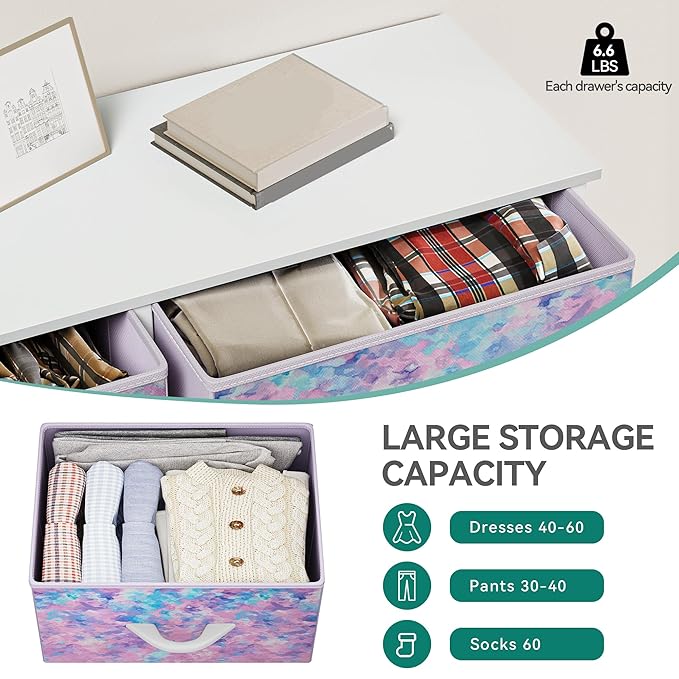 YITAHOME Wide Storage Tower with 5 Drawers - Purple Fabric Dresser, Organizer Unit for Bedroom, Living Room, Closets - Sturdy Steel Frame, Easy Pull Fabric Bins & Wooden Top