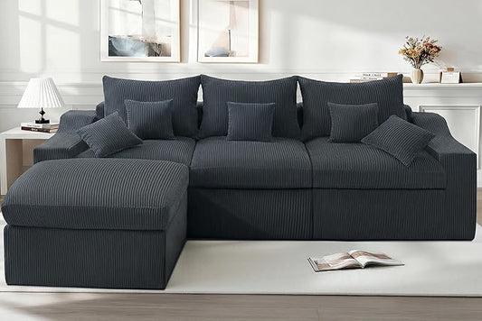 HABUTWAY 104" L Shaped Cloud Sectional Couch, Boneless Modular Sectional Sofa with Deep Seat, Corduroy Couches for Living Room, Modular Couch, No Assembly Required (Grey)