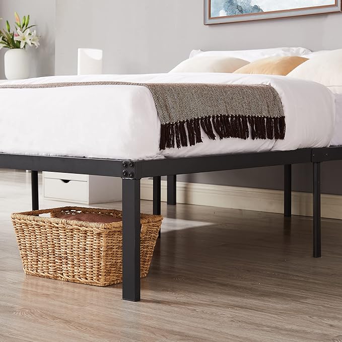 VECELO 16 Inch Full Size Tall Bed Frame Metal Platform,Heavy Duty Steel Slat/Easy Assembly Mattress Foundation/No Box Spring Needed