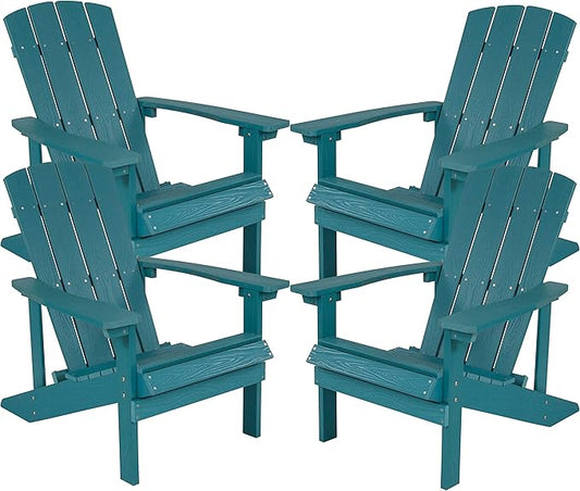 Flash Furniture Charlestown Poly Resin Adirondack Chair - Sea Foam - All Weather - Indoor/Outdoor - Set of 4