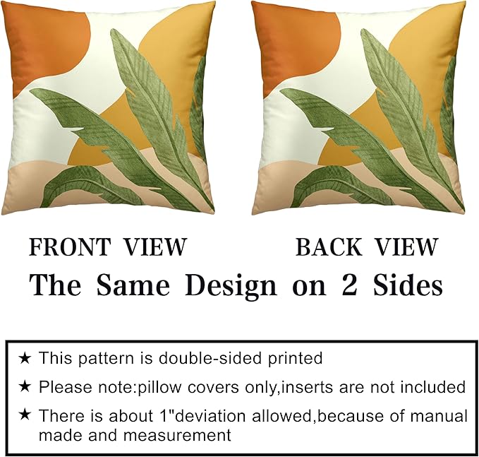Spring Summer Leaves Pillow Covers Tropical Leaf Throw Pillow Covers 16x16 Set of 2 Abstract Boho Decorative Pillow Case for Couch Home Decor Bed