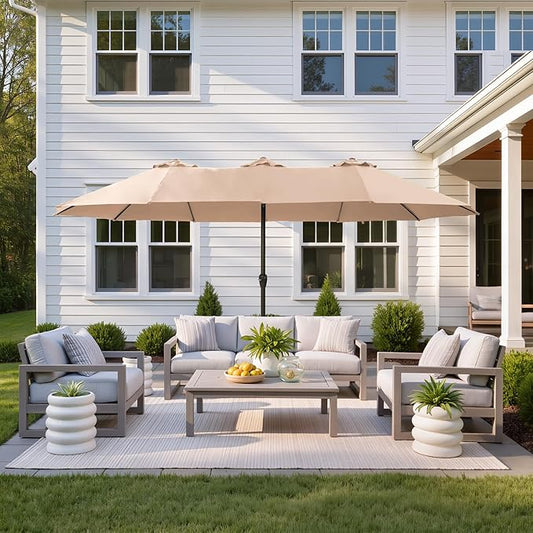 Ayge 15ft Large Outdoor Patio Umbrella with Table & Base - Double-Layer UV Resistant Fabric, Easy Crank Handle for Pool, Garden & Lawn