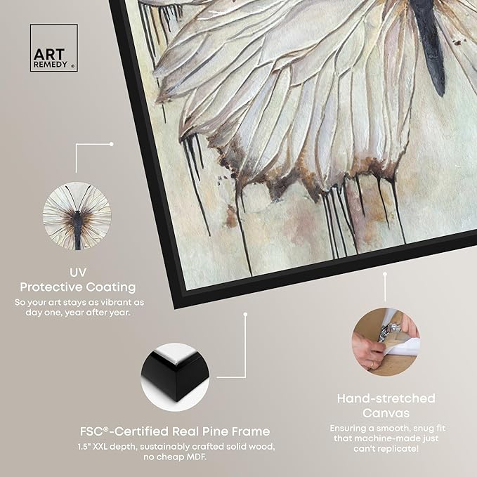 Art Remedy Neutral Beauty Chic Farmhouse Canvas Wall Art, Black Floater Frame, 40"x40"