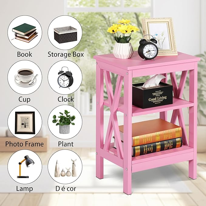 VECELO Modern Nightstands X-Design Side End Table Night Stand with Storage Shelf for Bedroom,Living Room,