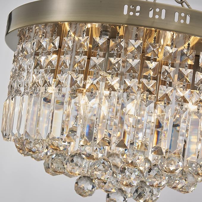 Saint Mossi 9 Light Modern Crystal Raindrop Chandelier Lighting Flush Mount LED Ceiling Light Fixture Pendant Lamp for Dining Room Bathroom Bedroom Livingroom, E12 LED Bulbs Required, Antique Cooper