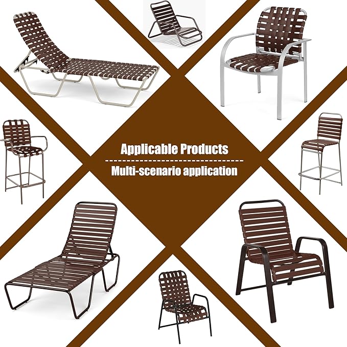 Vinyl Straps for Patio Chair Repair Kit 2'' Wide 20 Ft Long Replacement Straps + 20 Free Rivets for Outdoor Lawn Furniture Chaise Lounge Repair (Brown)
