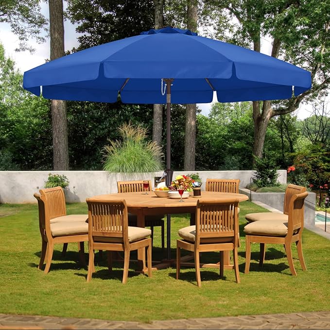 ABCCANOPY 9ft Scalloped Patio Umbrella, Outdoor Table Umbrella with Tilt and Crank, Fiberglass Ribs Deck Umbrella for Patio, Pool, Garden, Picnic (Blue)