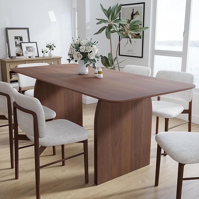 Casaphoria 67" Dining Table, Modern Kitchen Table for 4-6, Farmhouse Style with Rectangular Top & Arched Legs, Easy Assembly for Living Room, Kitchen, Bar, Walnut