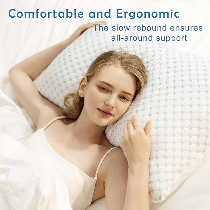 Premium Adjustable Shredded Memory Foam Pillow - Suitable for Side, Back, and Stomach Sleepers, with Cooling Fiber Machine Washable Cover (King（1 Count）)