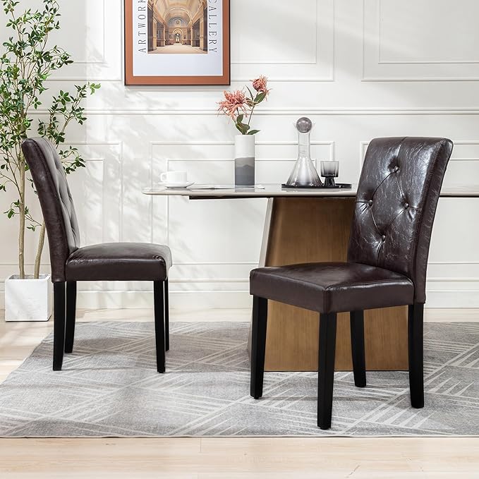 VECELO Upholstered Dining Chairs Set of 4, Modern PU Leather and Solid Wood Legs & High Back for Kitchen/Living Room- Coffee