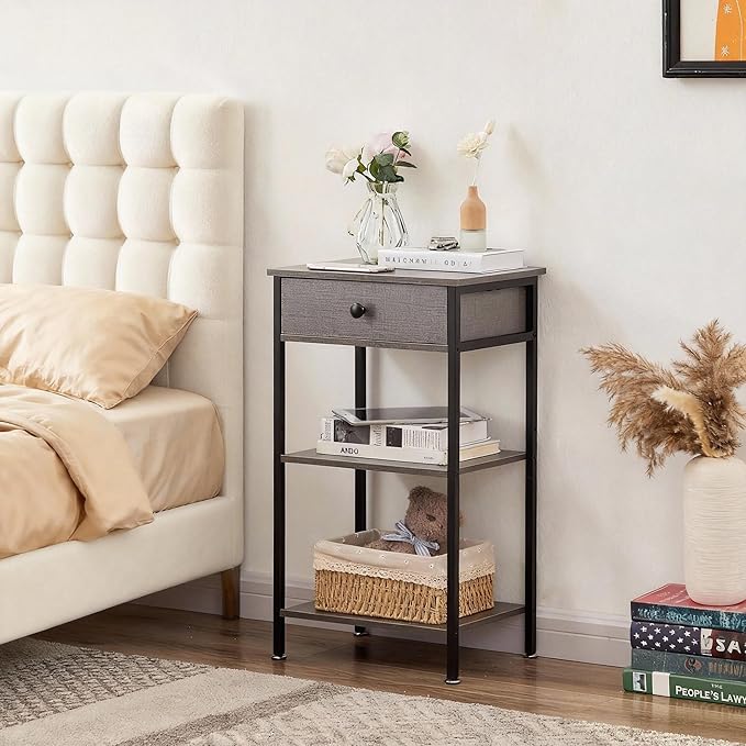 VECELO Modern Nightstand Set 2,27.6 Inch Tall Bedside Table with Drawer and Storage Shelf,Solid Wood Night Stand Bedroom Furniture for Living Room, Bedroom, Entryway