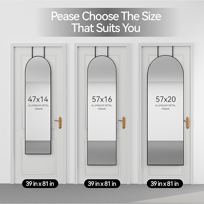 57x20 Door Hanging Full Length Mirror, Floor (Height 5.7ft just Body in1.3ft) or Wall Mounted Metal Frame Arch Dressing Mirrors for Bedroom Bathroom Living Room 57 20 inch Black