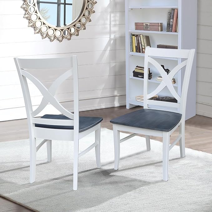 International Concepts Set of Two Vineyard Curved X Back Chairs, White/Heather gray