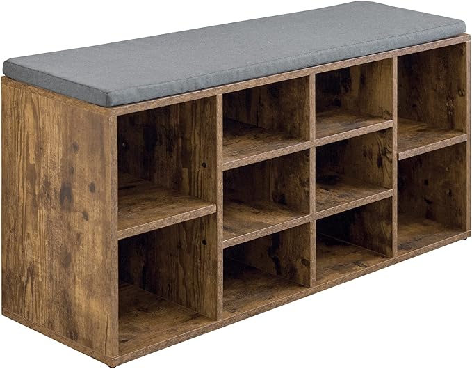 PayLessHere Shoe Bench - 10 Compartment Shoe Organizer with 3-Tier Rack & Adjustable Shelves for Living Room, Entryway, Hallway, Bedroom (Brown)
