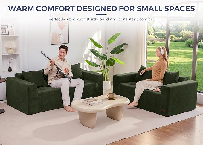 MAXYOYO Modular Sofa Couch, 75" Oversized Loveseat Boneless Cloud Couch with Deep Seat, Chenille Upholstered Living Room Sleeper Sofa Chair for Living Room, No Assembly Required, Dark Green
