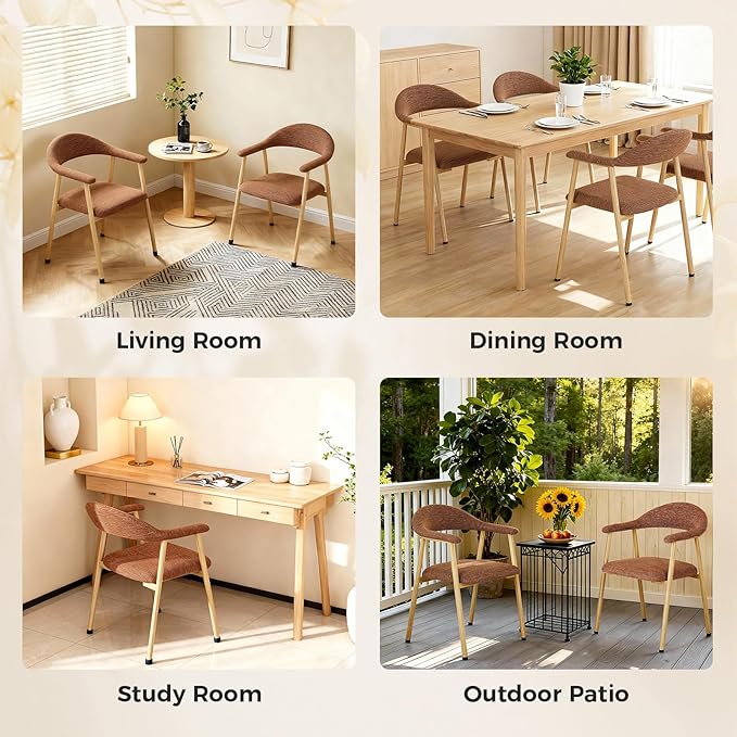 DUMOS Dining Chairs Set of 2, Modern Linen Fabric Upholstered Kitchen Side Chairs with Curved Backrest, Accent Farmhouse Metal Chairs for Kitchen Dining Room Restaurant Cafe, Orange