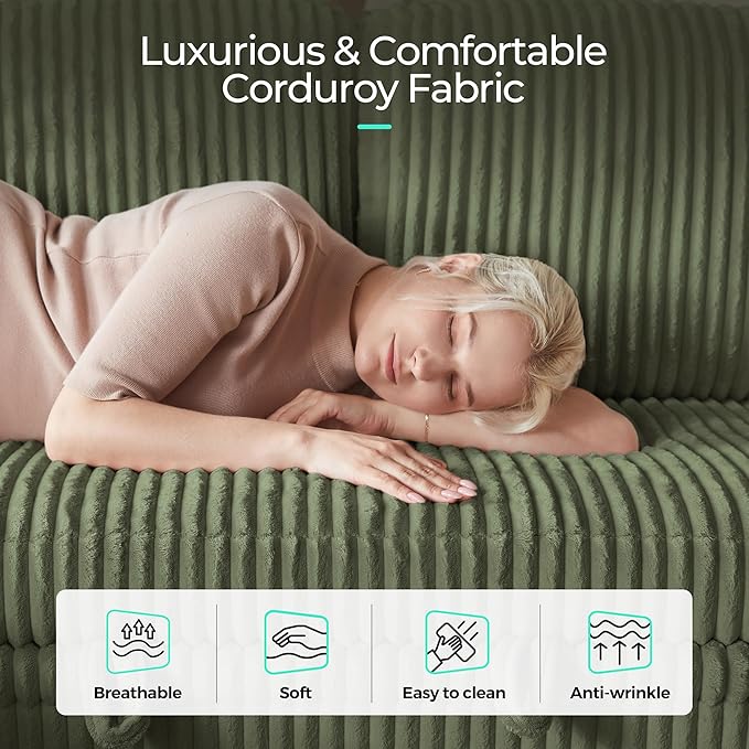 LINSY HOME Sectional Sleeper Sofa Pull Out Couches for Living Room (Green, Sleeper Sofa 1) | Pull Out Sofa Bed, Storage, USB Charging, Cup Holders, Plush Corduroy | Pull Out Sofa Bed, Storage, USB Charging, Cup Holders, Plush Corduroy, Convertible Sofa...