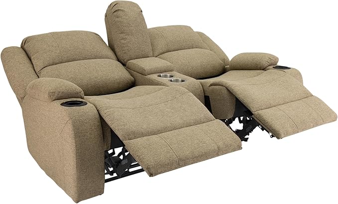 RecPro Charles Powered Double RV Wall Hugger Recliner Sofa | Loveseat | Furniture - Cloth (Oatmeal, 67")