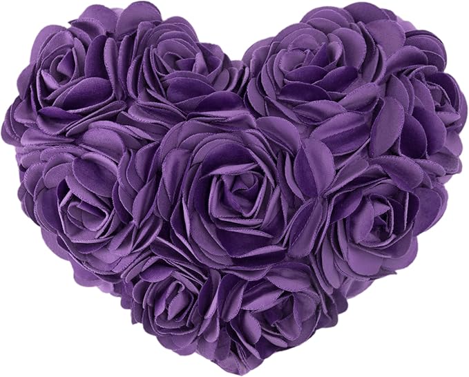 JWH Heart Flower Throw Pillow Covers Decorative Floral Shaped Accent Cushion Soft Pillowcase for Sofa Couch Living Room Bed Chair 14x16 Inches Purple