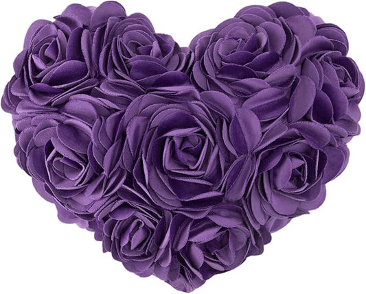 JWH Heart Flower Throw Pillow Covers Decorative Floral Shaped Accent Cushion Soft Pillowcase for Sofa Couch Living Room Bed Chair 14x16 Inches Purple