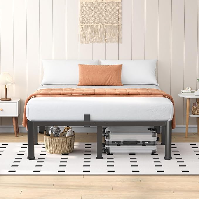 18 Inch California King Heavy Duty 3500 lbs Bed Frame with Round-Corner Legs & Anti-Squeak Design – Quick Assembly Metal Platform, No Box Spring Needed