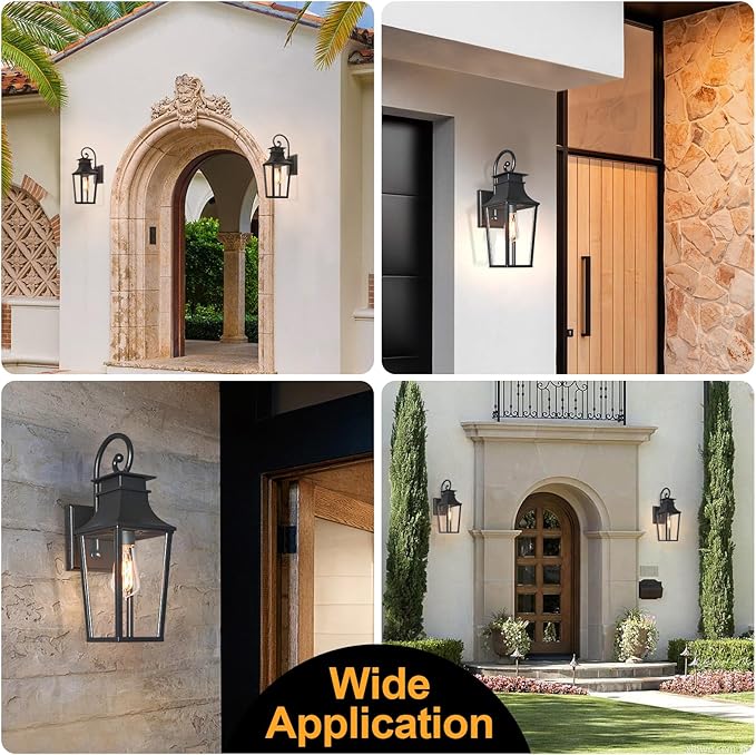 ALVIME Outdoor Sconce Lights, 17 Inch Matte Black Outdoor Wall Lantern, Waterproof Outside Light Fixtures for House, Entryway, Front Door, Porch, Patio, Garage, E26 Base&High Strength Clear Glass