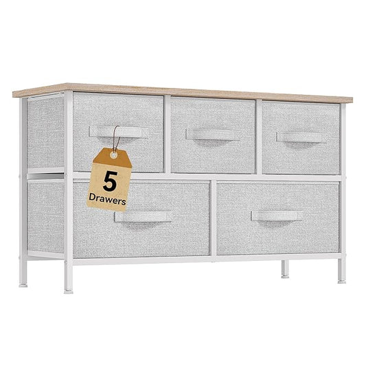 DWVO 5 Dresser for Bedroom, Storage Dresser with 5 Drawers, Wide Storage Tower, Chest of Drawers for Closet, Living Room